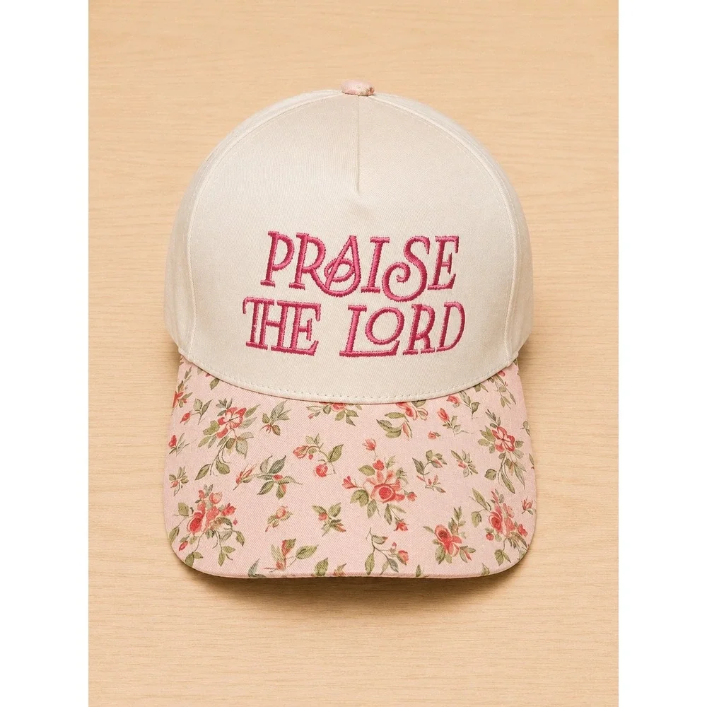 Zenana Praise The Lord Floral Brim Baseball Cap Adjustable Christian Hat NWT